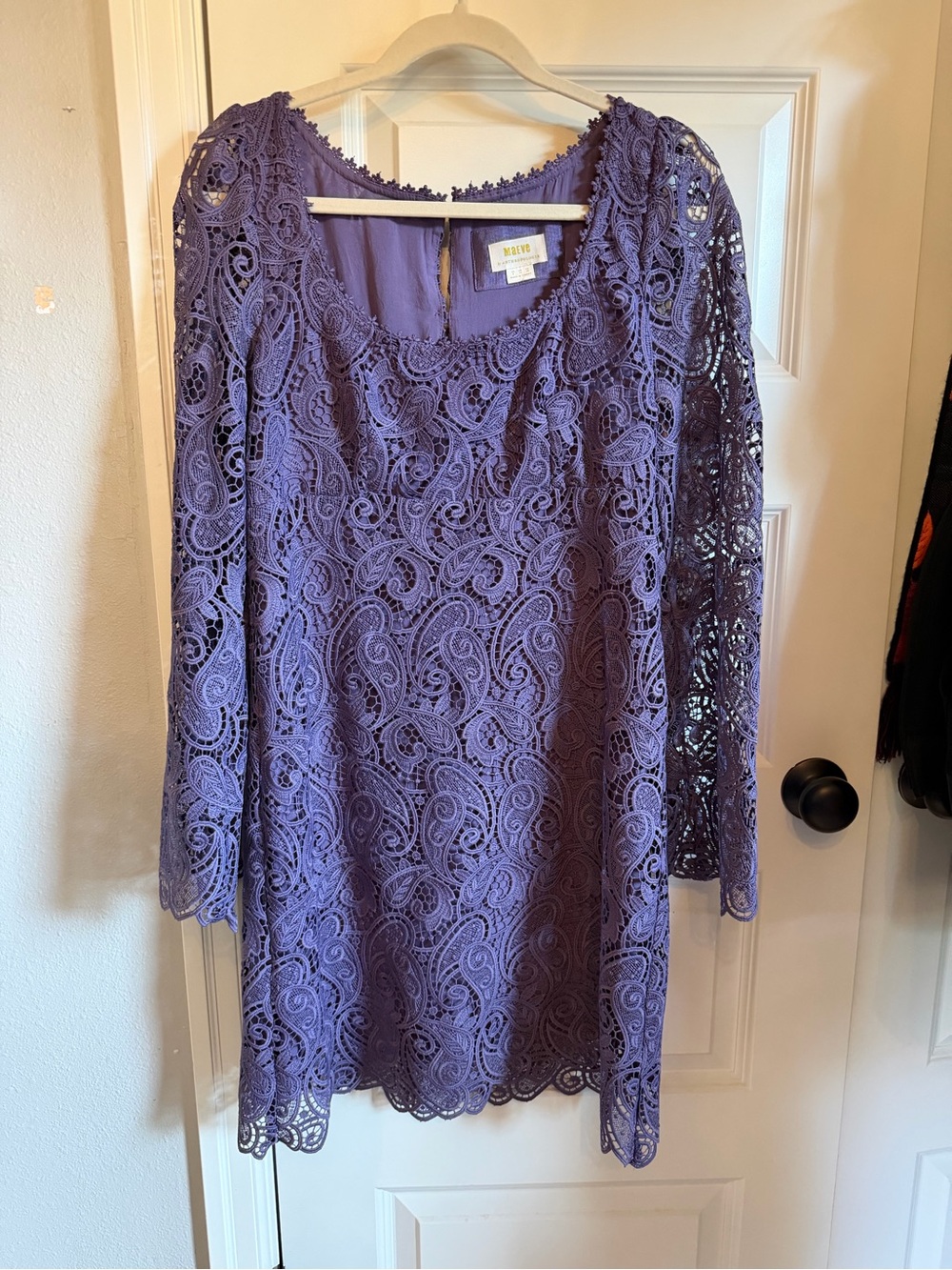 Maeve Anthropologie Purple Lace Paisley Long Sleeve Dress - Size 8, M